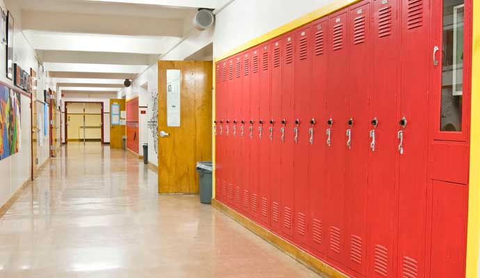 an indoor clean hallway of a school