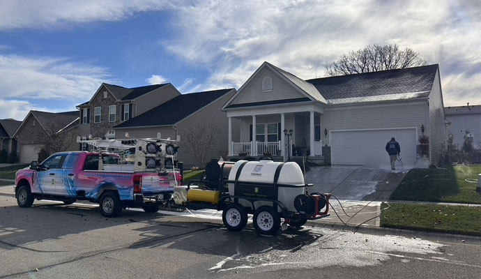 Person cleaning house with equipments